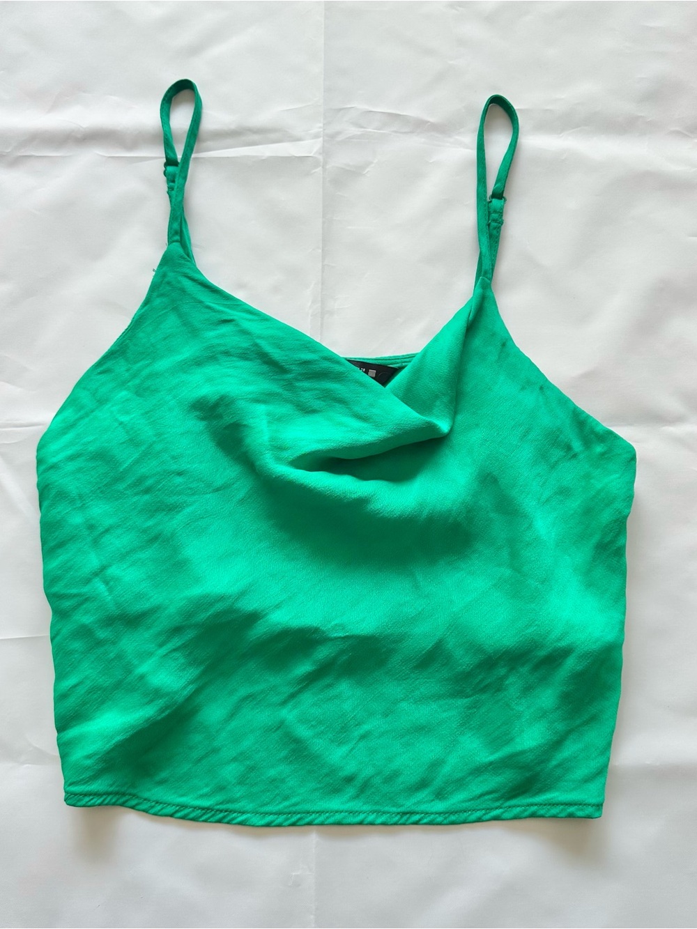 Zara green satin cowl neck camisole top, size medium